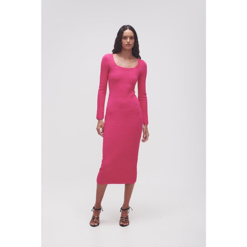 Aje Echo Hot Pink‎ Bubble Knit Midi Dress Bodycon Small